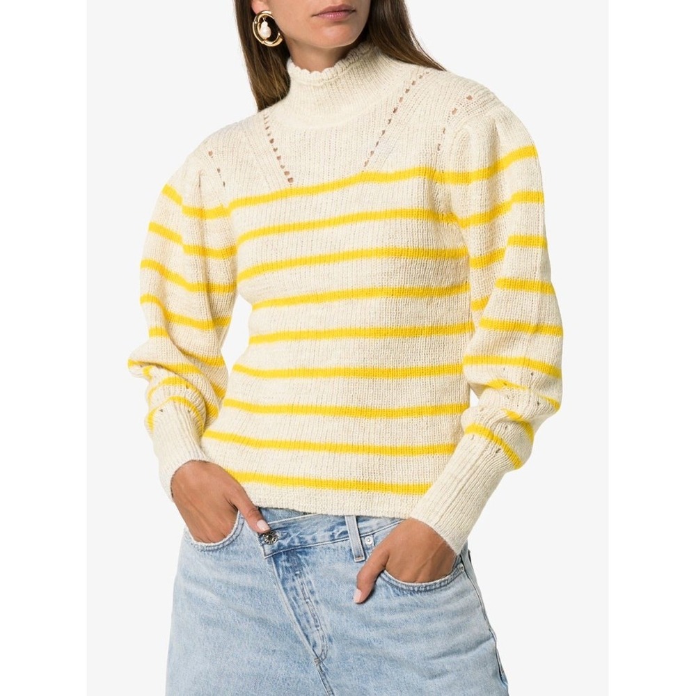 Isabel Marant Etoile Georgia Pullover Sweater Medium Cream Yellow Stripe French